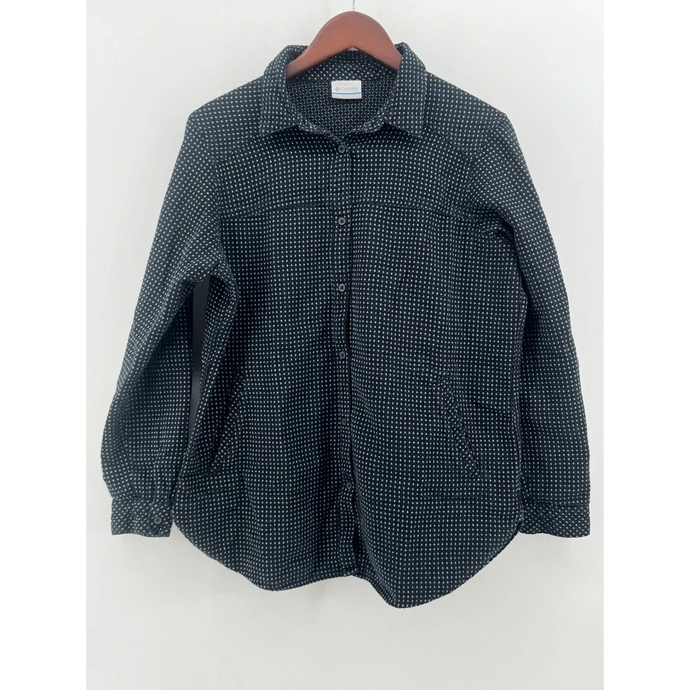 Columbia Sportswear Women's XL Black White Micro Dot Button Up Shirt Lightweight